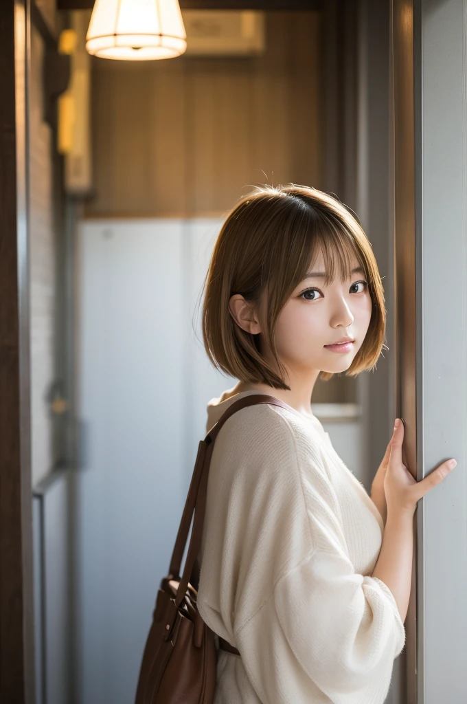 A young Japanese woman with short hair　Blonde