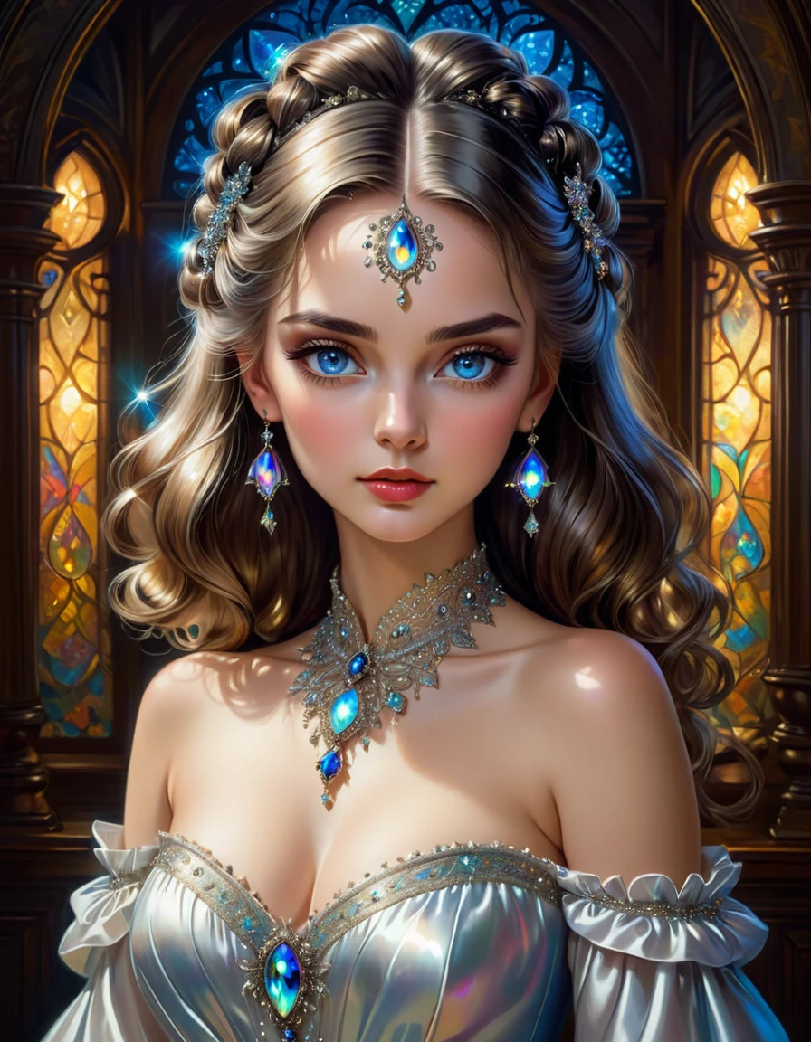 ((masterpiece))，Best quality，absurd，Ultra Detailed，(whole body:1.5)，Golden Ratio，Super cute and beautiful Asian idol girl，Very beautiful violet bright eyes，Beautiful colorful shiny brown hair，High Ponytail，good body shape，fit，Perfect body，(Wearing a stately and exquisite royal Cinderella court evening gown:1.5)，With huge puff sleeves and hourglass waist，adorned with bows，Embroidery and jewelry，Long white gloves，pearl necklace and earrings，Beautiful hair accessories，Dark theme elements, Pencil Sketch