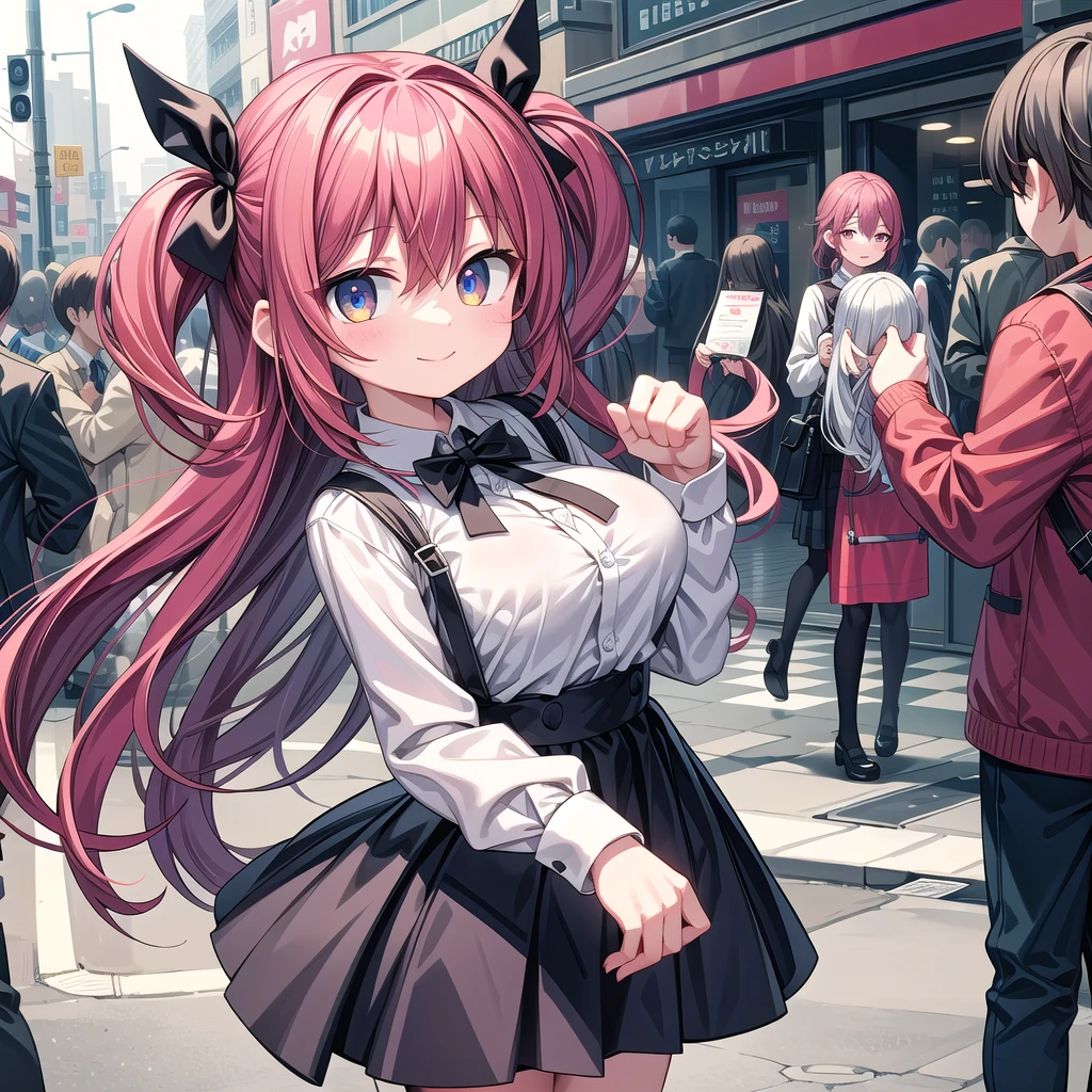 insanely detailed, absurdres, ultra-highres, ultra-detailed, best quality,
1girl, solo, nice hands, perfect hands,
BREAK
braid, shirt, holding, mary janes, socks, black skirt, {{{long red hair}}}, white shirt, suspender skirt, white socks, long sleeves, ribbon, suspenders, standing, ruffles, black ribbon, bow , black bow tie, long skirt, black bow, neck ribbon, bowtie, bag
BREAK
happy smile, laugh, closed mouth, standing,
,
cute pose, cowboy shot,
BREAK
slender, kawaii, perfect symmetrical face, ultra cute girl, ultra cute face, ultra detailed eyes, ultra detailed hair, ultra cute, ultra beautiful,
BREAK
in harajuku, shibuya, tokyo, street, crowd, cityscape,
BREAK
Big breasts,
{{{Eyes red and gold}}}(Ruby red long hair, red and gold eyes), hair between eyes