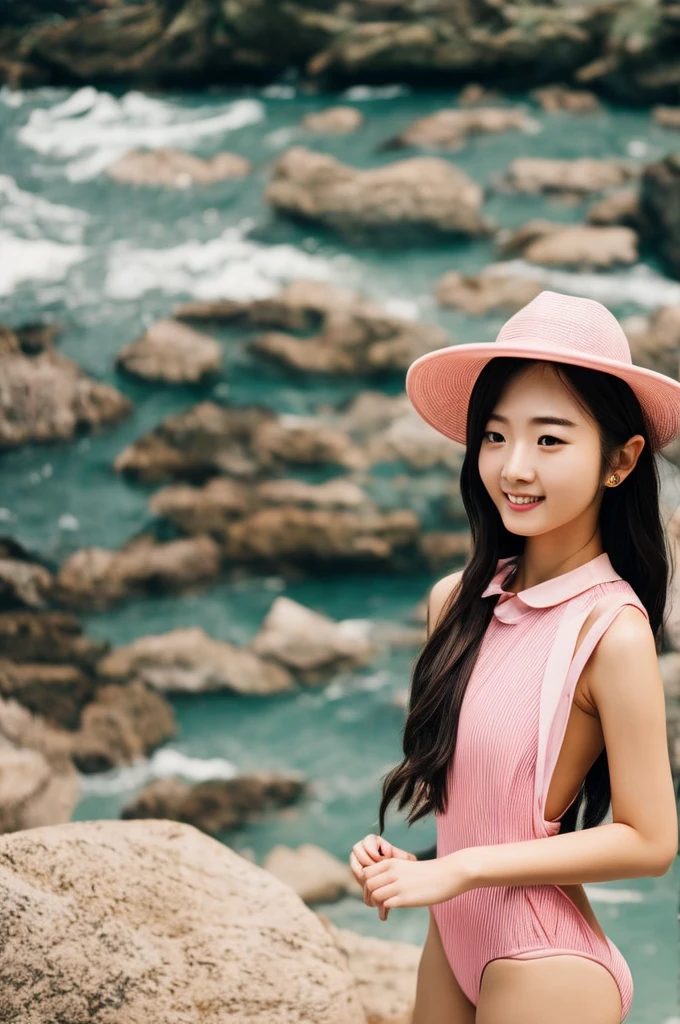 8K, details, Vertical portrait of a charming young Japanese lady , selfie style, high-definition, natural light,swimsuit