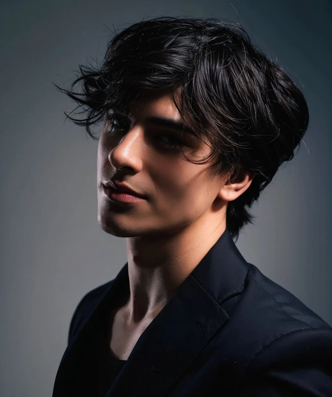 Male face without facial hair, Lisa's way, defined and handsome features, no deformities, defined lips and eyes