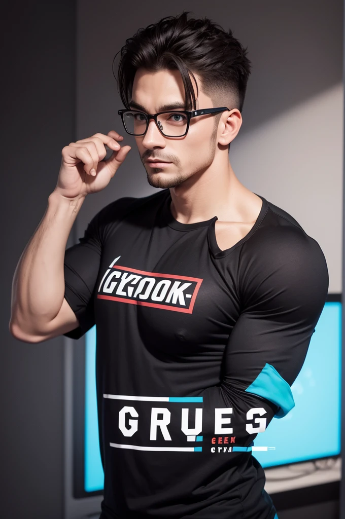 Create a logo for an online store that sells geek gym t-shirts