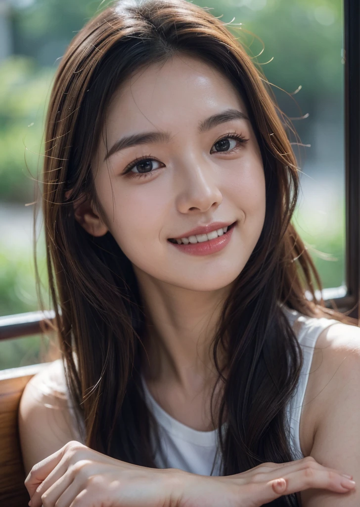 （Realistic, photo-Realistic:1.37),(8K, RAW Photos, Highest quality, masterpiece:1.2), Ultra-detailed, 超High resolution, Kodak Vision Color, Filmed with an Arricam LT camera,Highest quality, Lively, 8K, High resolution, Escape, (Professional Lighting), (Portraiture:0.6), Brown Hair,22 years old、slender、zoo、Lots of animals、Going on a date、Smile happily、Japanese、Upper body close-up、
