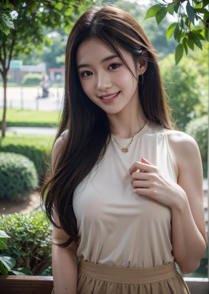 （Realistic, photo-Realistic:1.37),(8K, RAW Photos, Highest quality, masterpiece:1.2), Ultra-detailed, 超High resolution, Kodak Vision Color, Filmed with an Arricam LT camera,Highest quality, Lively, 8K, High resolution, Escape, (Professional Lighting), (Portraiture:0.6), Brown Hair,22 years old、slender、zoo、Lots of animals、Going on a date、Smile happily、Japanese、Upper body close-up、

