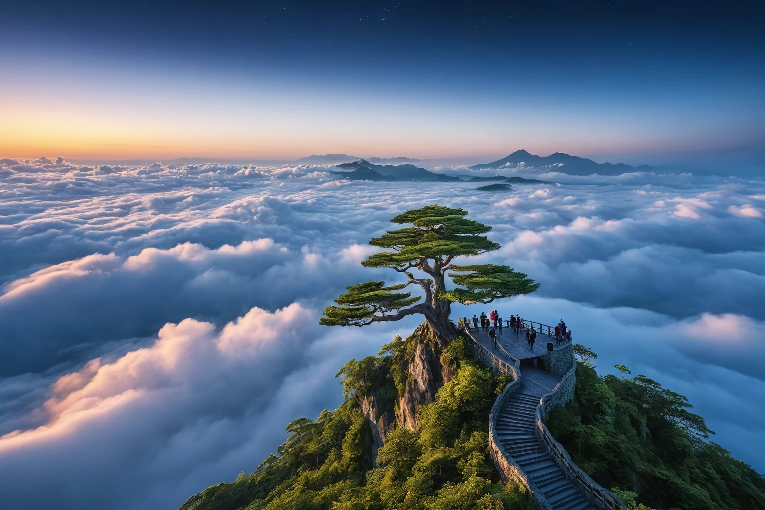 architecture，Tree，Sea of Clouds，illumination，风illumination片，Overlooking，Big scene，RAW，uhd，8K，Detailed Details，Best quality，Perfect color matching，Sense of atmosphere，Masterpieces shot by international photography masters，National Geographic Photography Award Winners