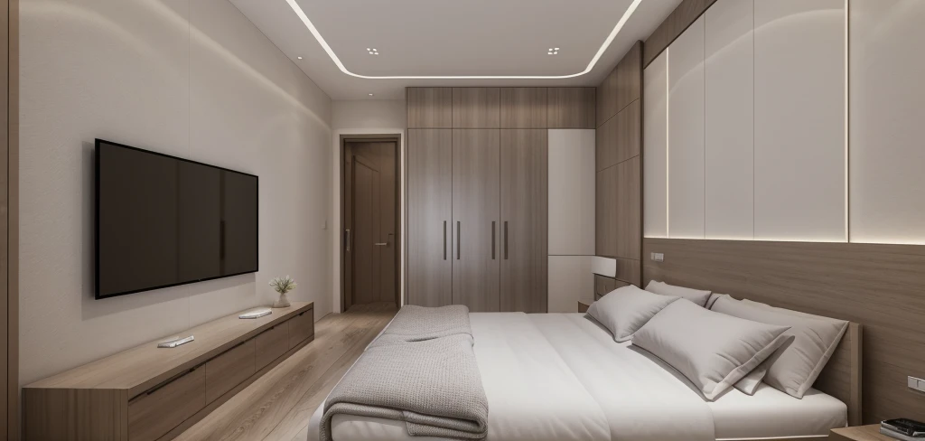 Bedroom design, Modern interior, flat walls, Glossy wood flooring, Daylight, Cinematic lighting, Dynamic lighting, Real photos taken with a professional camera, rendered by Unreal Engineer 5, high quality, 8K resolution, full HD, extremely detailed, arch daily.com, Award-winning design.