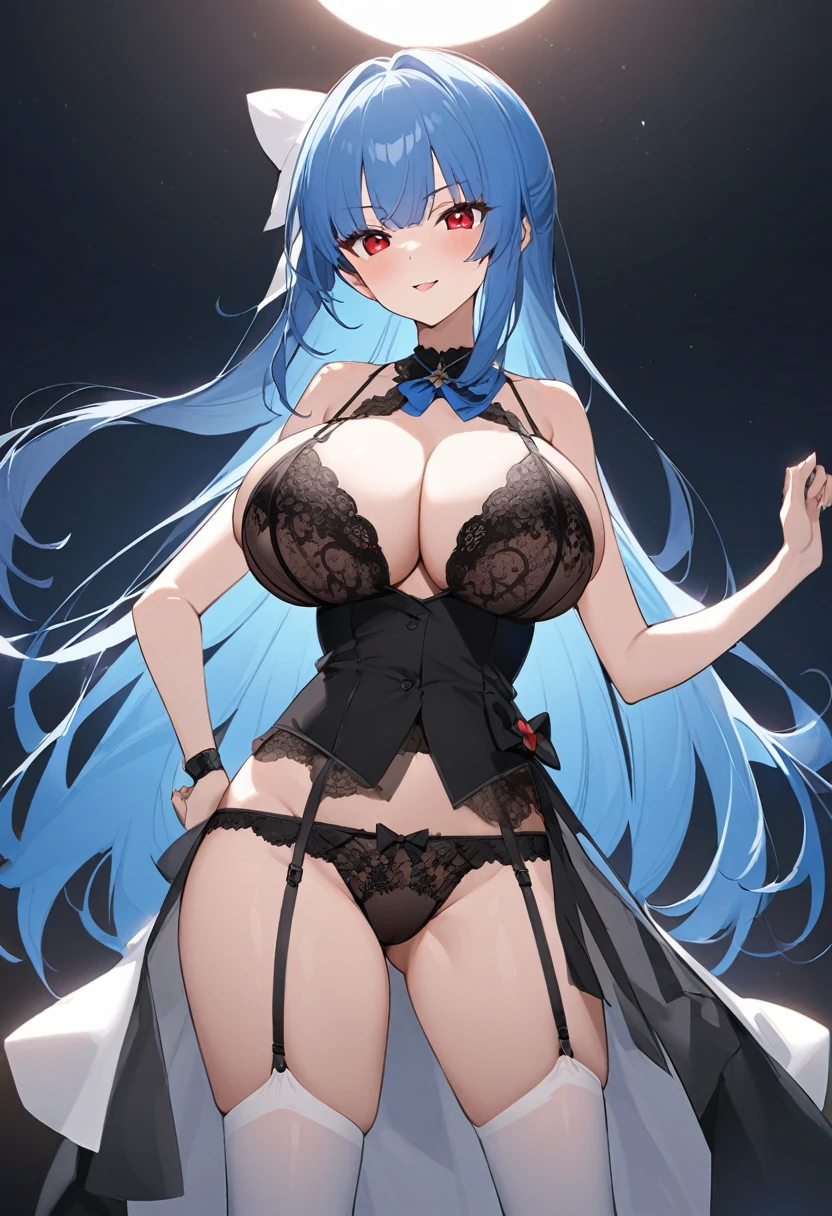 My name is Yukiko.I am a white test woman with long Sky blue hair,red eye color.I am 1.62 cm tall . My breasts measure 200 cm, my waist 40 cm and my hips 200 cm. Dressed in a set of lingerie underwear . With big breasts 200 cm