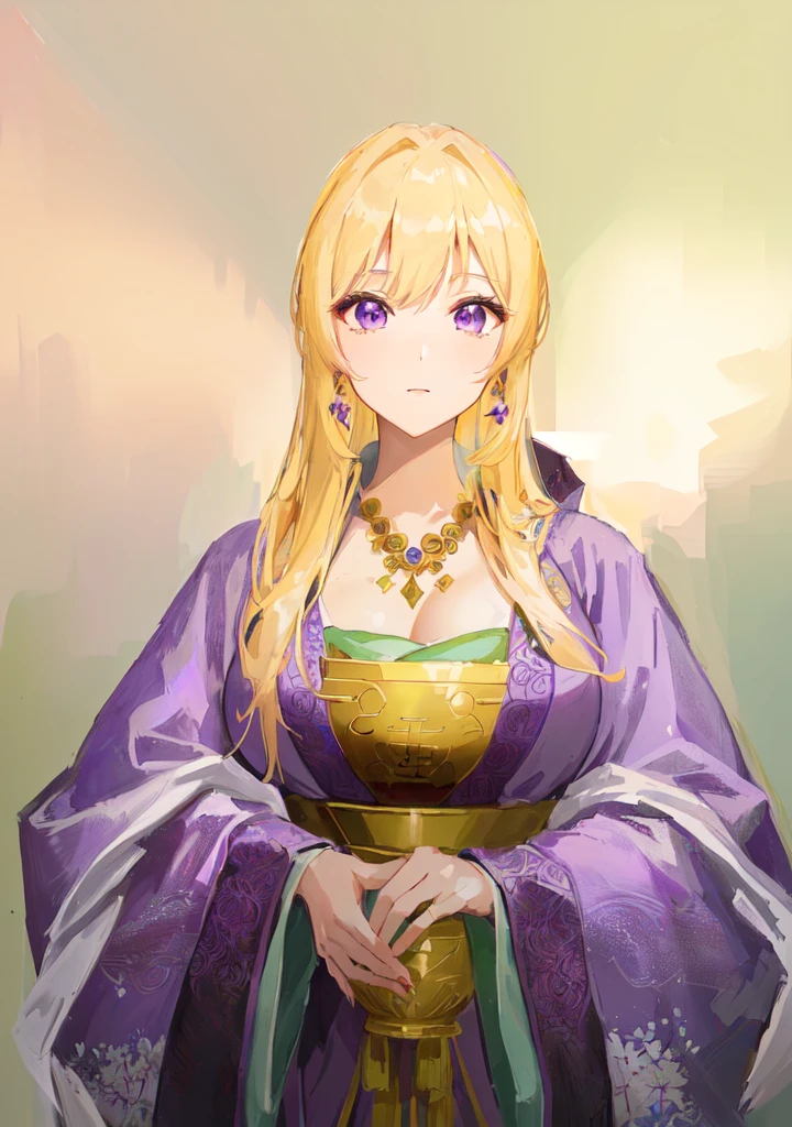 Wearing a purple robe、Cartoon image of a woman holding a bowl, ((Beautiful fantasy queen)), Produced in collaboration with Anime Painter Studio, Anime Goddess, Portrait of the Knights of the Zodiac, elfic priestess, ((Wearing noble robes)), Anime style like fate/overnight, Beautiful fantasy queen, In the anime painter studio,Three Kingdoms,Three Kingdoms志,Chinese style,antiquity,Hanfu,,Huge Breasts,Good shape,Royal sister,Purple Eyes,Celluloid