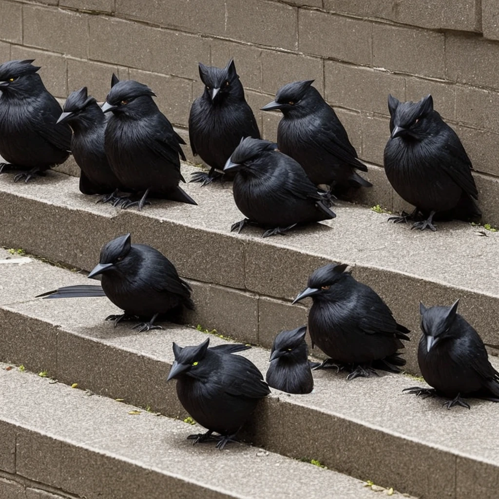 evil black squierrels that are seen eating bloody fresh in an alley wall of a dark city. A horror scene. 