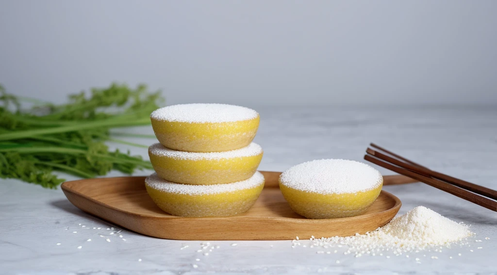 Injeolmi, a Korean rice cake(Rice cake with soybean powder), expressed realistically, white background