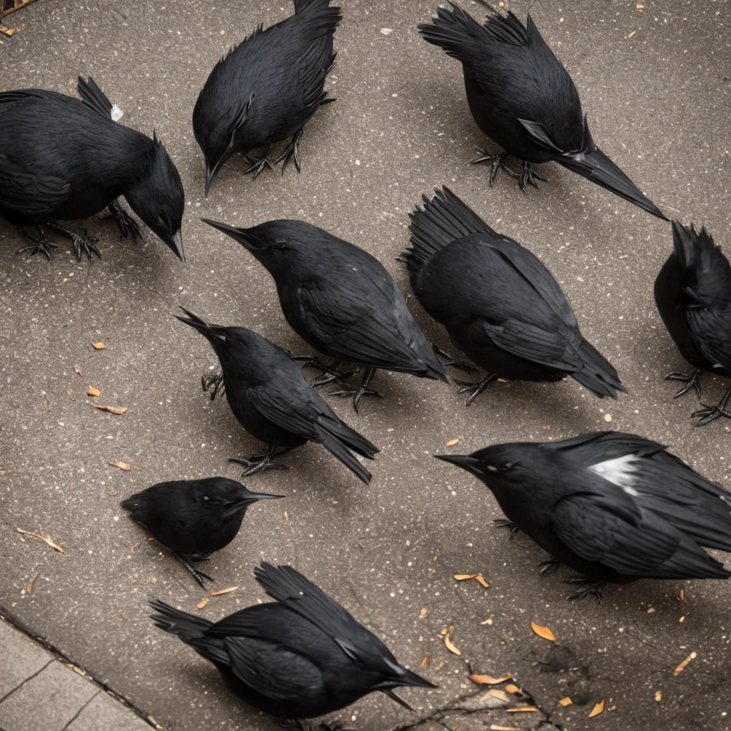 evil black squierrels that are seen eating bloody fresh in an alley wall of a dark city. A horror scene. 