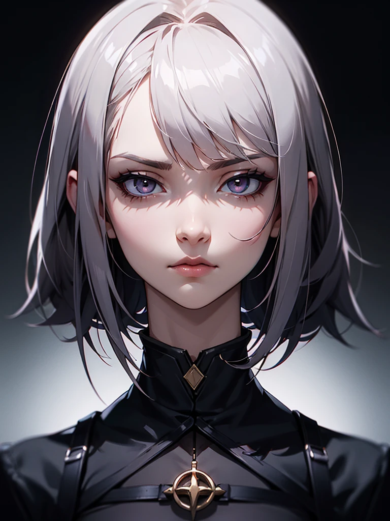((Portrait)), She has an Indifferent, Black-Haired Appearance, with a Slim, Graceful Build. She Expresses a Cold and Detached Look, Giving Off an Unapproachable and Mysterious Attitude. She has Pale Skin and Deep, Dark Eyes, Her Hair is Long, Straight, and Black. ((Portrait, HDR, Dark Background))