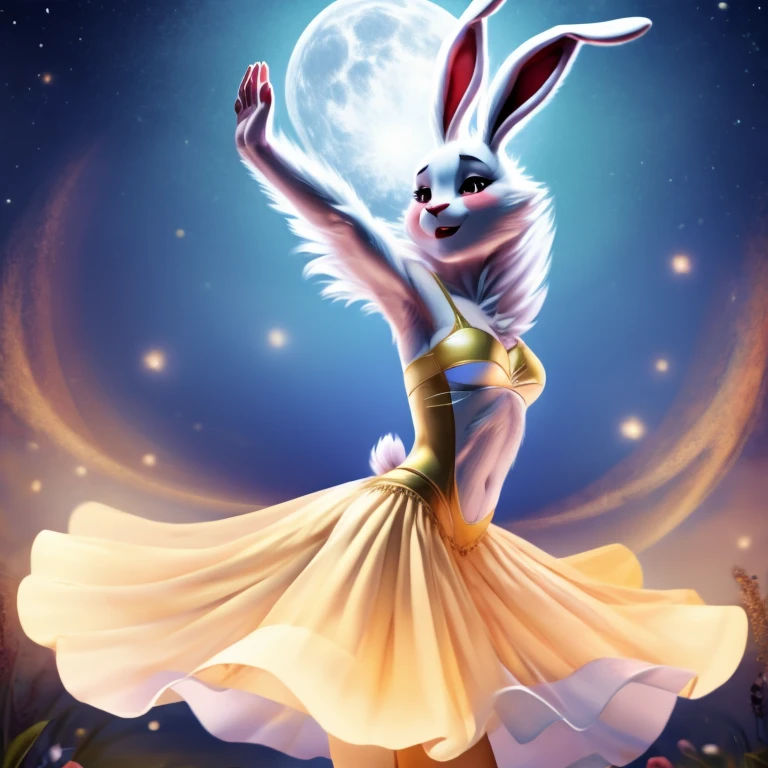 ​masterpiece:  Alice, No meio da floresta, barebody, breastsout, anatomical correct, Delicate and graceful, dancing, swirling around, in the moonlight, lovely gaze, with bunny ears, best qualityer, 8K, anime styling
