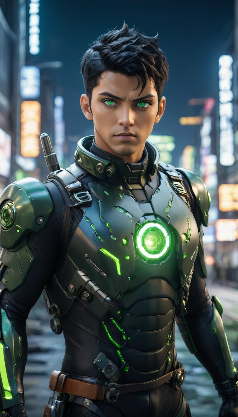 Night cityscape, neon lights shining,

A man (faces a giant monster: 1.5)

(masterpiece; highest quality: 1.2), (detailed eyes: 1.3), ((25-year-old male)), ((alone)), (green eyes: 1.4), (body; leaning, fit, masculine: 1.3), (short black hair: 1.3), (beautiful and clear background: 1.2), ((depth of field)), (equipment: black mech pilot body suit + black gloves + futuristic pistol: 1.3), (anime illustration: 1.2), (background composition; white mech hangar: 1.1), (very beautiful and beautiful: 1.1), (shot composition; standing + torso centered + close up: 1.5), (expression; calm, stoic: 1.2)

Seed
1298828695