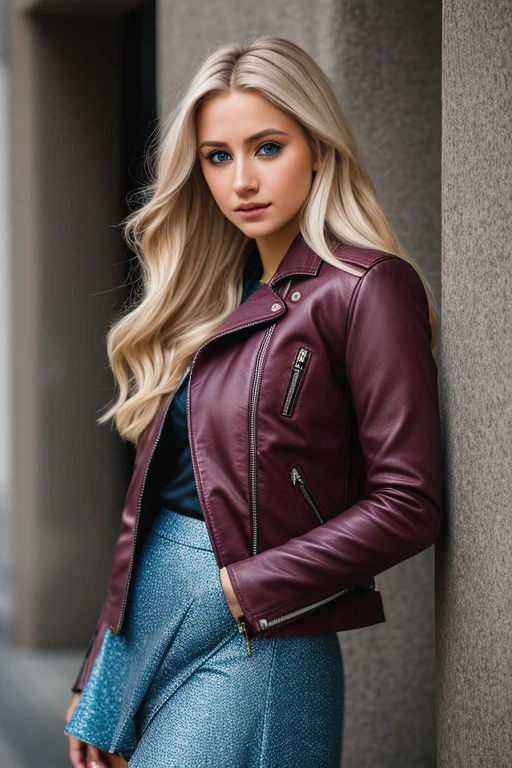 (realistic:1.3), finely detailed, quality, rembrandt lighting, (masterpiece:1.2), (photorealistic:1.2), (best quality), (detailed skin:1.3), (intricate details), dramatic, ray tracing, 1girl, american girl, 21 years old, detailed skin texture, (blush:0.5), (goosebumps:0.5), subsurface scattering, smiling, medium breasts, updo hair, bangs, hair ornaments, blonde hair edgCJ, wearing edgCJ, chic jacket, (lace blouse:1.2), pencil skirt, red jacket, necklace, high heels, full body, (bright sunny day, new york, street fashion photography, strolling), <lora:edgChicJackets:0.7>