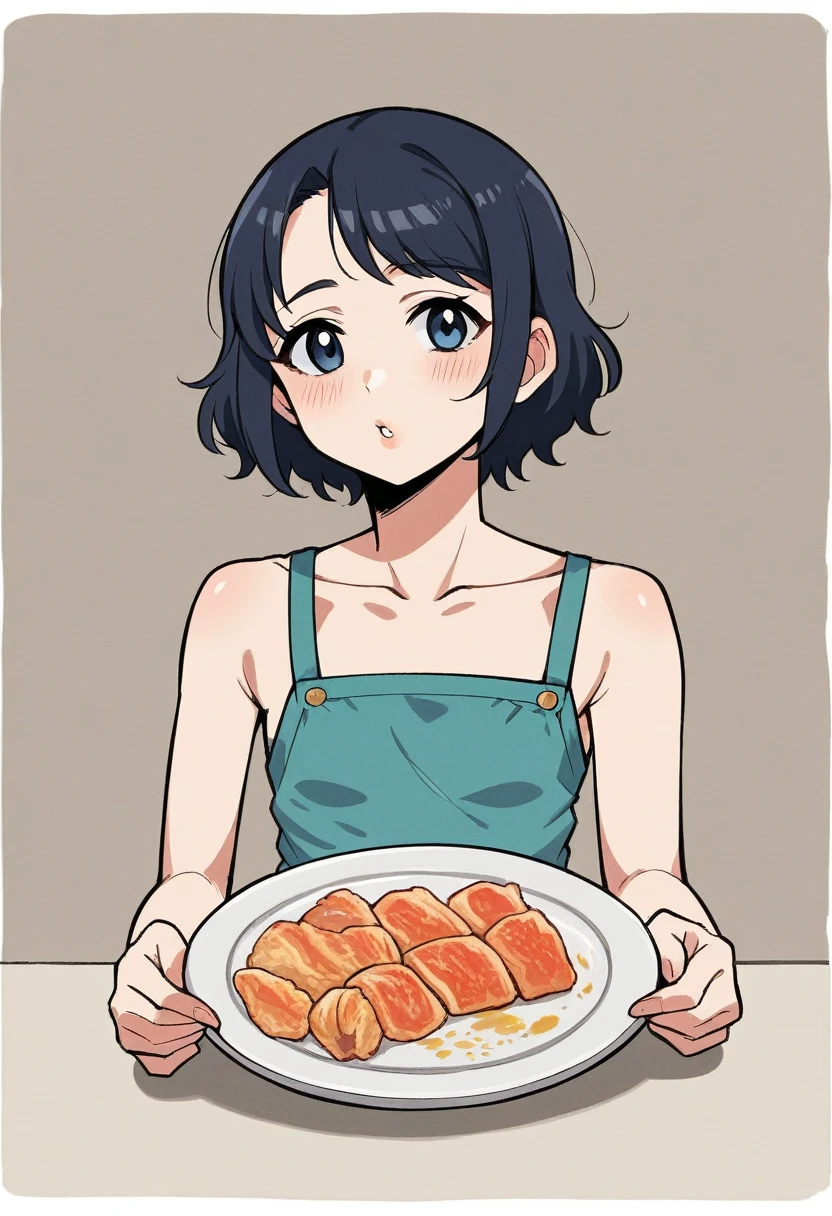 Hot face, nakadishi, ((small chest)), (breast size : 0.1), teenage girl, (thin eyebrows : 0.5), short wavy hair, peek a boo color hair, (green color hair shades : 0.8), (blue eyes : 1.0), bigger eyes, pink lips color, wearing apron only no clothes no shirt, ((presenting fried rice in a plate :1.0)), ((skinny)), petite girl, sexual explicit scene, casual photo, natural beauty, natural beauty, sharp focus, natural beauty, cool-toned color grading, 8k, fine details, sharp, very detailed, high resolution, masterpiece, natural beauty, casual photo, casual photo, natural beauty, natural beauty