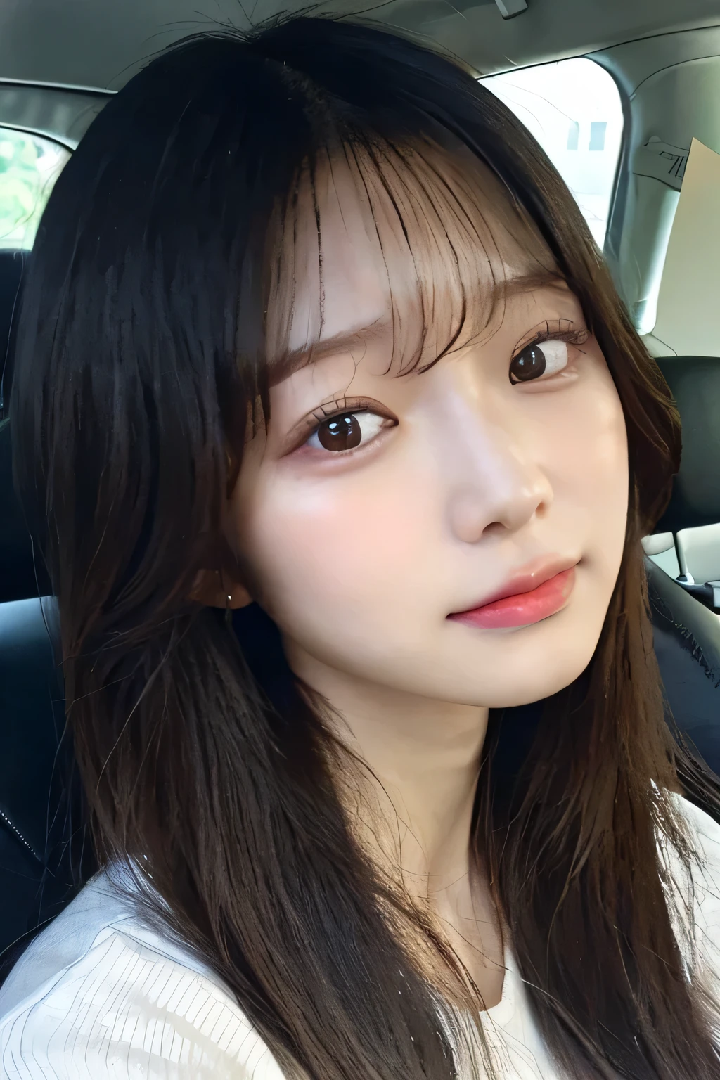 Muchacha arafed con el pelo largo sentada en un coche, Blackpink Jennie, Asian face, Jossi de Blackpink, south east asian with round face, Jaeyeon Nam, 18 years old, young cute wan asian face, Wenfei Ye, sin maquillaje, Gongbi, con el pelo largo, Heonhwa Choe, Xintong Chen, Chiho