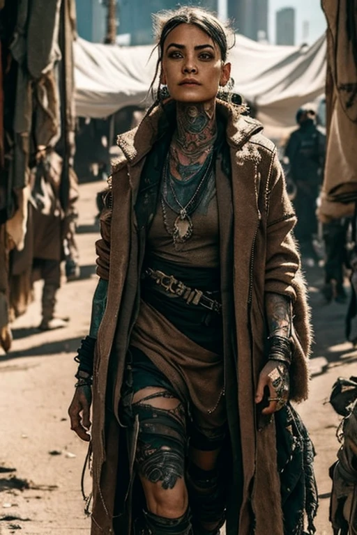 Cyberpunk, Scavenger, woman, dressed in rags, tattoos