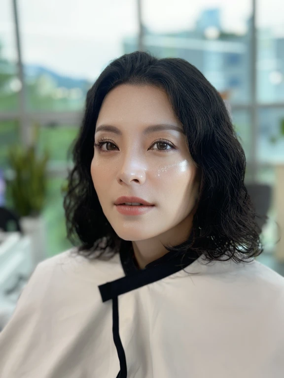 (Portrait: 1.3), (photo realistic:1.4), Sharp Focus, looking at viewer, (smoother lighting:1.1), (increase cinematic lighting quality:0.9), realistic lighting, light on face, ray trace, (brightening light:1.2), (Increase quality:1.4), sharp detail, (best quality real texture skin:1.4), finely detailed eyes, black_eyes, finely detailed face, 42 year old Korean woman, (hyper realistic:1.4), backlighting, high Quality, 8k, Masterpiece