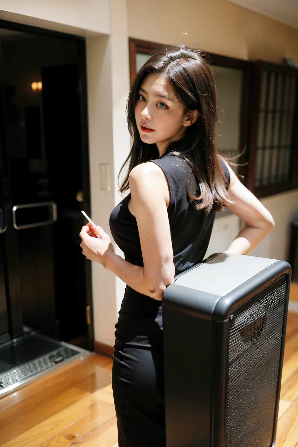 Female Director,Working with a loudspeaker