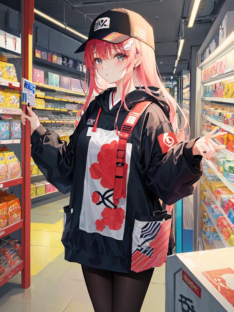 There is a woman in costume standing in the store, Japanese Streetwear, rena noun pattern 3/4, She's wearing street clothes, Anime style, (new tokyo), Jpop clothing, Wearing Japanese tech clothing, Anime style, japanese street fashion, Sakimichan, Inspired by Shinoda Toko, cool japanese street fashion, White fashion clothes