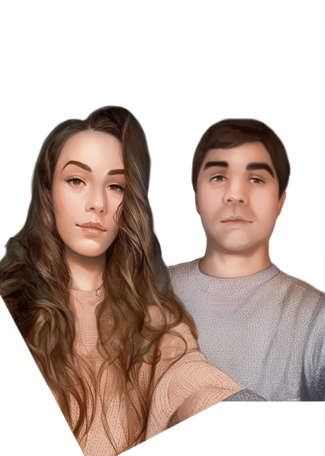 close-up of a person with a man and a woman, He nods, Charlie Bowwater and Artgim, Portrait of two people, couple portrait, high quality portrait, Selfie photography in 8k resolution, profile picture, headshot profile pictureture, portrait, made in photoshop, inspired by Gloria Muñoz, 8k portrait painting, digital art style, 3d,