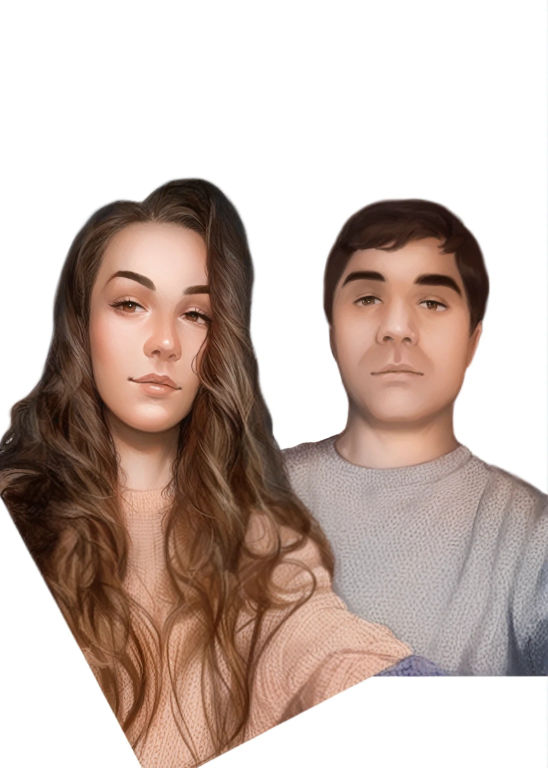 close-up of a person with a man and a woman, He nods, Charlie Bowwater and Artgim, Portrait of two people, couple portrait, high quality portrait, Selfie photography in 8k resolution, profile picture, headshot profile pictureture, portrait, made in photoshop, inspired by Gloria Muñoz, 8k portrait painting, digital art style, 3d, 