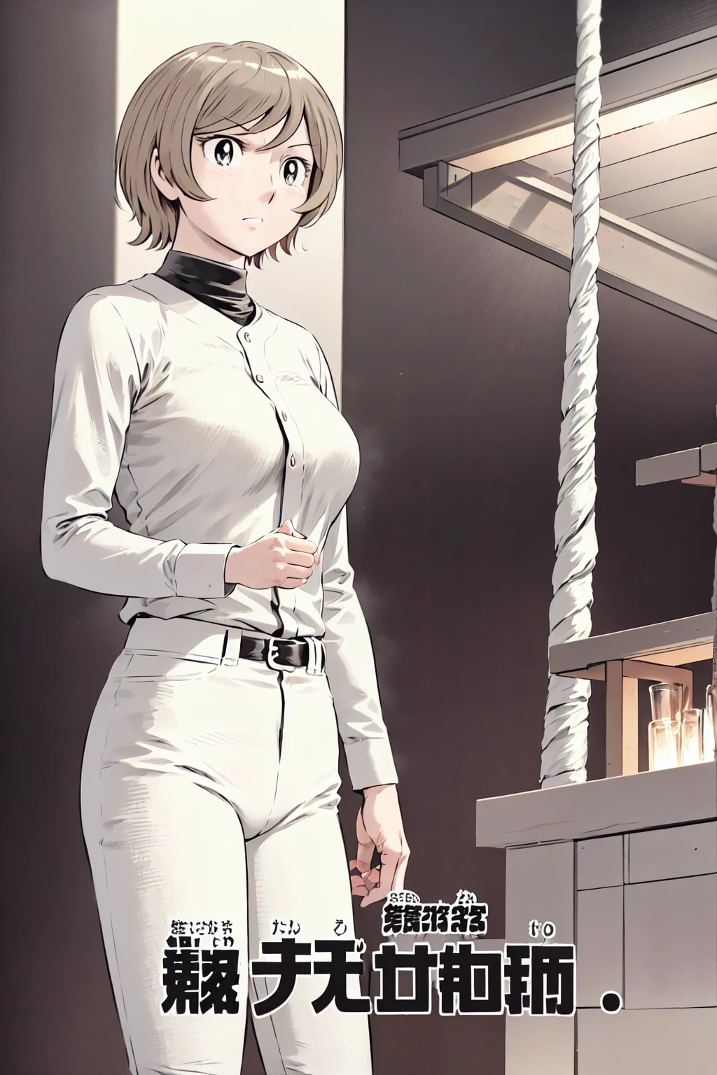 (野球uniform:1.2),
Blonde, (short hair:1.2),Long sleeve, Black Shirt, turtleneck,White trousers、uniform、Black belt、((Illustration of a person))、big 、
View your viewers,, (Highest quality:1.3),One Girl, White pants、uniform、Outdoor、baseball ground、ground、soil、blue eyes、Tight black shirt、(masterpiece、Highest quality)、Highest quality, Ultra-high resolution, (((masterpiece))), alone, big eyes、big Breasts、One Girl, Front view、Embarrassed face、Bronze colored hair、((short hair))、Stand up straight、Cowboy Shot