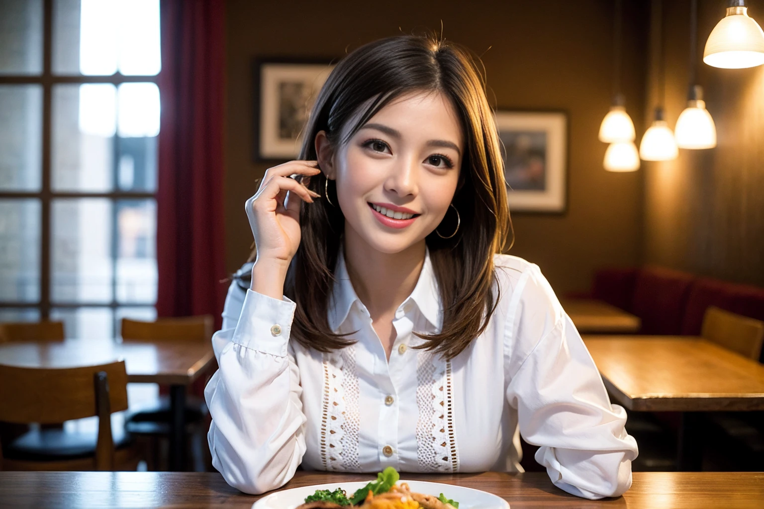 ((Highest quality、8K、masterpiece:1.3))、slimカップル、modelカップル、(Realistic, Intricate details:1.2), full-course dinner、Wine Party、Amazing view of the sunset sky and clouds、A bright smile、The wonderfulness of smile、Bright image、The beauty of wine, Beautiful Face, blue eyes, The light shines on your face, Blushing, short hair,Bright Face、 (Age 37), 39 years old, red wine 、Appetizers、Italian food、Wine bottle、Champagne、sparkling wine、Two beauties、Brown Hair、Shortcuts、Long sleeve shirt、dress、Beautiful woman 1, (slimな顔), (The body is slim), (Brown Hair), (Shortcuts), cheeks turn a little red,Attractive beauty、restaurant, In a prominent place (From the waist up) Nova Frog Style, actress, model, Upper Body, White wine, slim, wine glass, 中央に置かれたwine glass, smile, (smile: 1.15), Beautiful fine grain, Depth f/2,saturation, High Contrast, Strong light and shadow,Moist Body:1.5、3D texture、Delicate eyes、Brown Hair、The hair is very shiny、