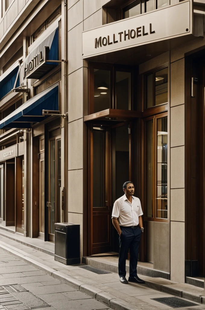 A poor unemployed man, looking at a well-fed hotel in the street mode, will find his pocket empty