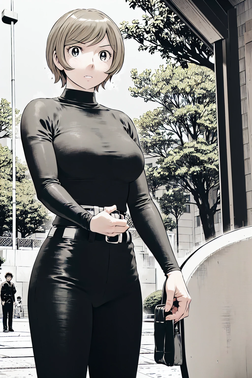 (野球uniform:1.2),
Blonde, (short hair:1.2),Long sleeve, Black Shirt, turtleneck,White trousers、uniform、Black belt、((Illustration of a person))、big 、
View your viewers,, (Highest quality:1.3),One Girl, White pants、uniform、Outdoor、baseball ground、ground、soil、blue eyes、Tight black shirt、(masterpiece、Highest quality)、Highest quality, Ultra-high resolution, (((masterpiece))), alone, big eyes、big Breasts、One Girl, Front view、Embarrassed face、Bronze colored hair、((short hair))、Stand up straight、Cowboy Shot