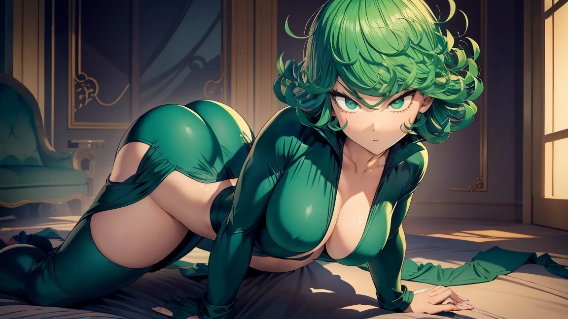 Tatsumaki , Dynamic positions have a golden part, fragile physique, Street, floats in the air, close up portrait, stands leaning towards the floor, beautiful , White Nurse's Coat, Short skirt, breasts fall out from under the robe, leans forward,  very erotic, arches in the back, Portrait of a girl, standing in a sexy pose, leans forward, beautiful фигура, buttocks, beautiful грудь, very sexy, the texture is very durable，The picture is very clear and concise，incredibly beautiful，Temperament elegant，in a spacious room, нежное выражение лица Tatsumaki из One Punch Man, short green hair, green eyes, , heels, full body view, smiling, dynamic pose, Tatsumaki из One Punch Man, short green hair, green eyes, ,dynamic view, (masterpiece, Best quality:1.2),