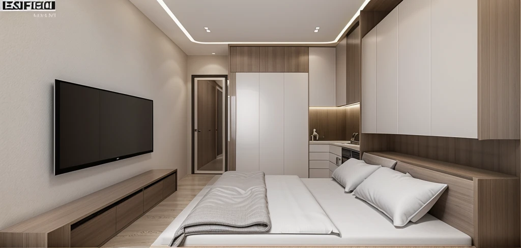 Bedroom design, Modern interior, flat walls, Glossy wood flooring, Daylight, Cinematic lighting, Dynamic lighting, Real photos taken with a professional camera, rendered by Unreal Engineer 5, high quality, 8K resolution, full HD, extremely detailed, arch daily.com, Award-winning design.