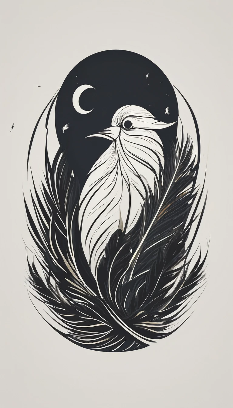 A minimal, modern, simple, cinematic logo design for the brand “Penamemoria". Create a modern, minimalistic, high-quality, logo of a boy inside a nest made of feathers. The logo must be a symbol for dreams, stories, memories, music and imagination.