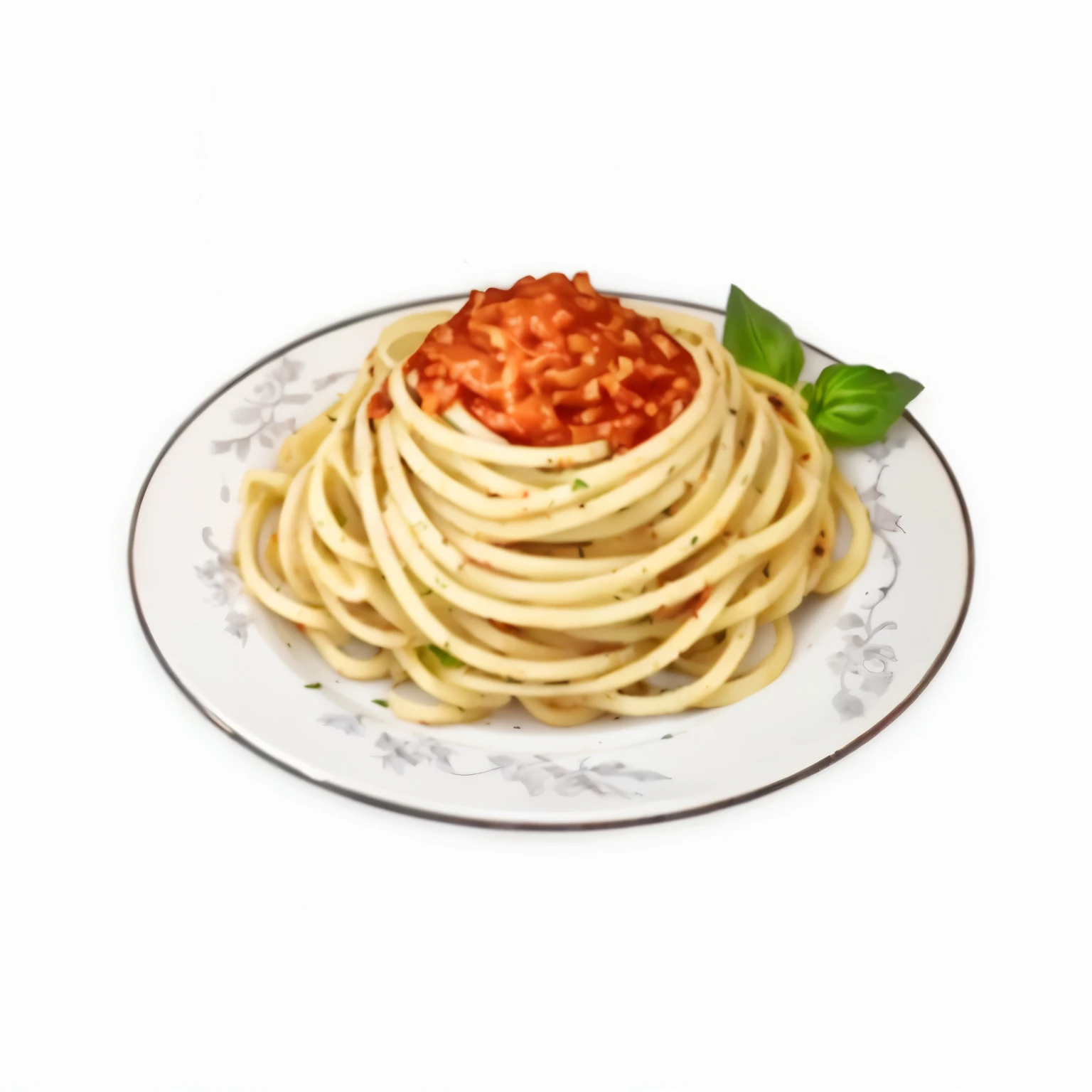 a plate of Fettuccine with Sauce and basil on top, Fettuccine, mom's Fettuccine, creepy spaghetti, eats spaghetti all the time, spaghetti, tomato Sauce, made of Fettuccine, eating Fettuccine, served with spaghetti, mom's Fettuccine he's nervous, Hyper-realistic food pictures, ❤🔥🍄🌪, Fettuccine monster, Fettuccine hair, delicious food, Sauce, appetizing