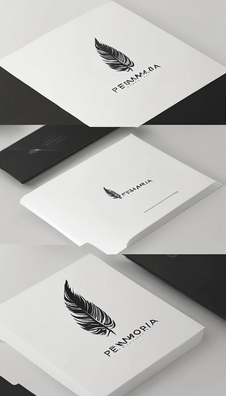 A minimal, modern, simple, cinematic logo design for the brand “Penamemoria". Create a modern, minimalistic, high-quality, logo of a feather-bird
