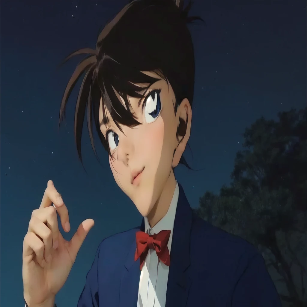 Kudo Shinichi, blue suit jacket, Red bow, White undershirt, Kudo Shinichi&#39;s black hair 