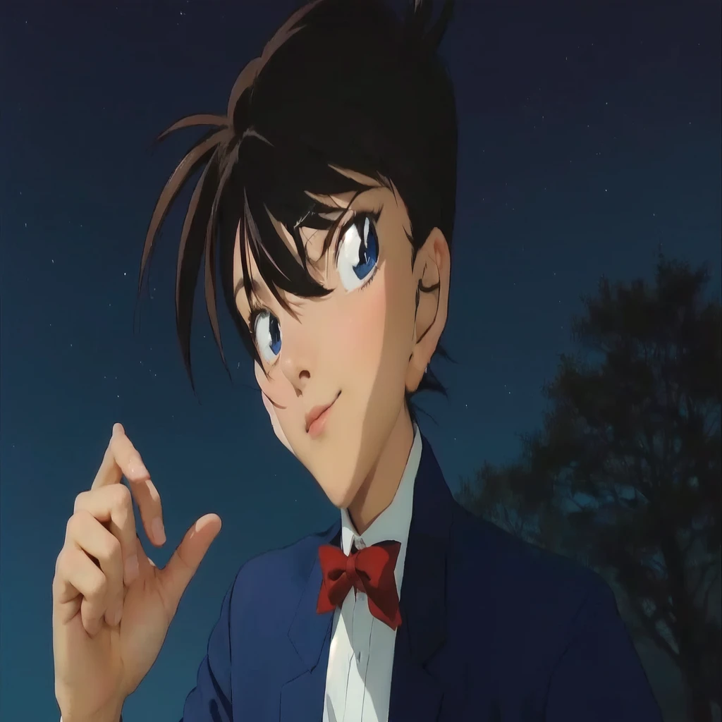 Kudo Shinichi, blue suit jacket, Red bow, White undershirt, Kudo Shinichi's black hair