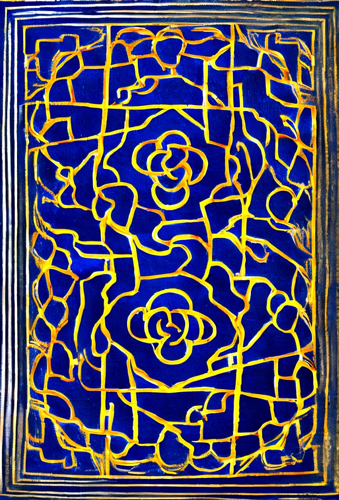 There is a circle in the square and simple Chinese knots on the four sides