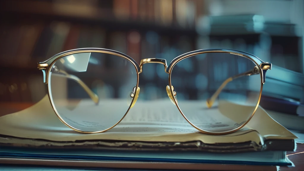 there is a pair of glasses sitting on top of a book, reading glasses, photorealistic cinematic render, library nerd glasses, semi - realistic render, hyperrealistic render, gold glasses, cinematic close shot, high quality photorealism, closeup shot, closeup portrait shot, close up portrait shot, photo realistic render, photo realistic style, ultra realistic render, detailed portrait shot