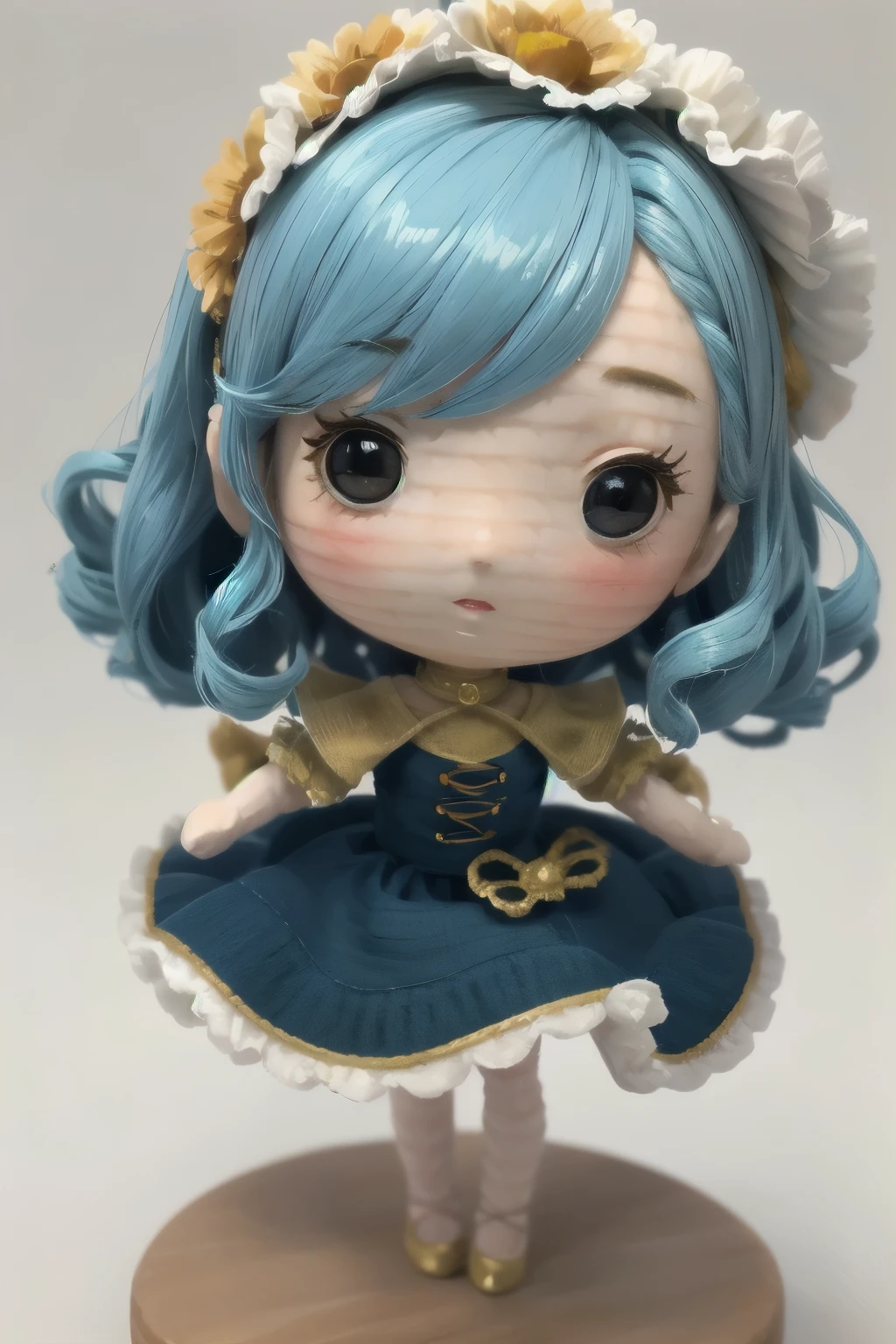 Chibi Girl Doll、Spinning gracefully、Dresses fluttering in the wind、Detailed facial features、Aggressive composition、Elegant hairstyle、Delicate feminine figure、Photorealistic、high quality、Ultra-realistic、Very detailed、Cinematic lighting、Warm color palette、Dramatic lighting、Complex fabric texture、Fluid movement、masterpiece