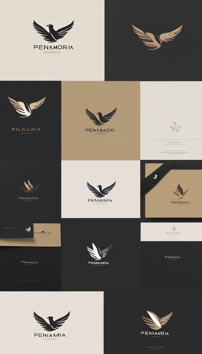 A minimal, modern, simple, cinematic logo design for the brand “Penamemoria". Create a modern, minimalistic, high-quality, logo of a feather-bird