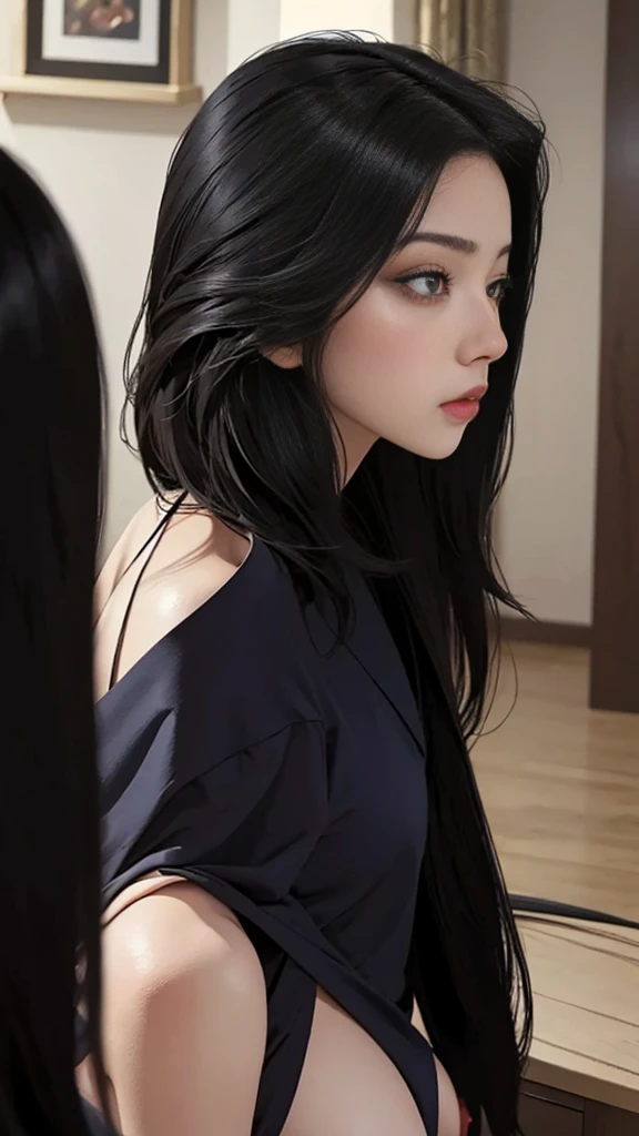 Three Asian women taking a photo in a room, Ulzzang, Three sisters looking in the mirror, 8K)), Popular Korean makeup, Profile picture, beautiful girl, 8K selfie photo, Cute - Nice - Face, Popular Korean makeup, Shision Wu, pretty girl, Korean Girls, avatar Profile picture, sakimichan, very high quality, Surreal Realism, Super polished, high quality, 8K resolution, Diverse styles, Exposing shoulders without exposing breasts,