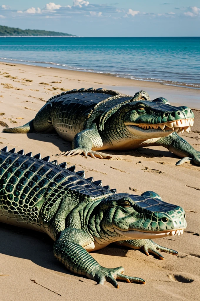Cool looking crocodile chilling in beach looking wealthy