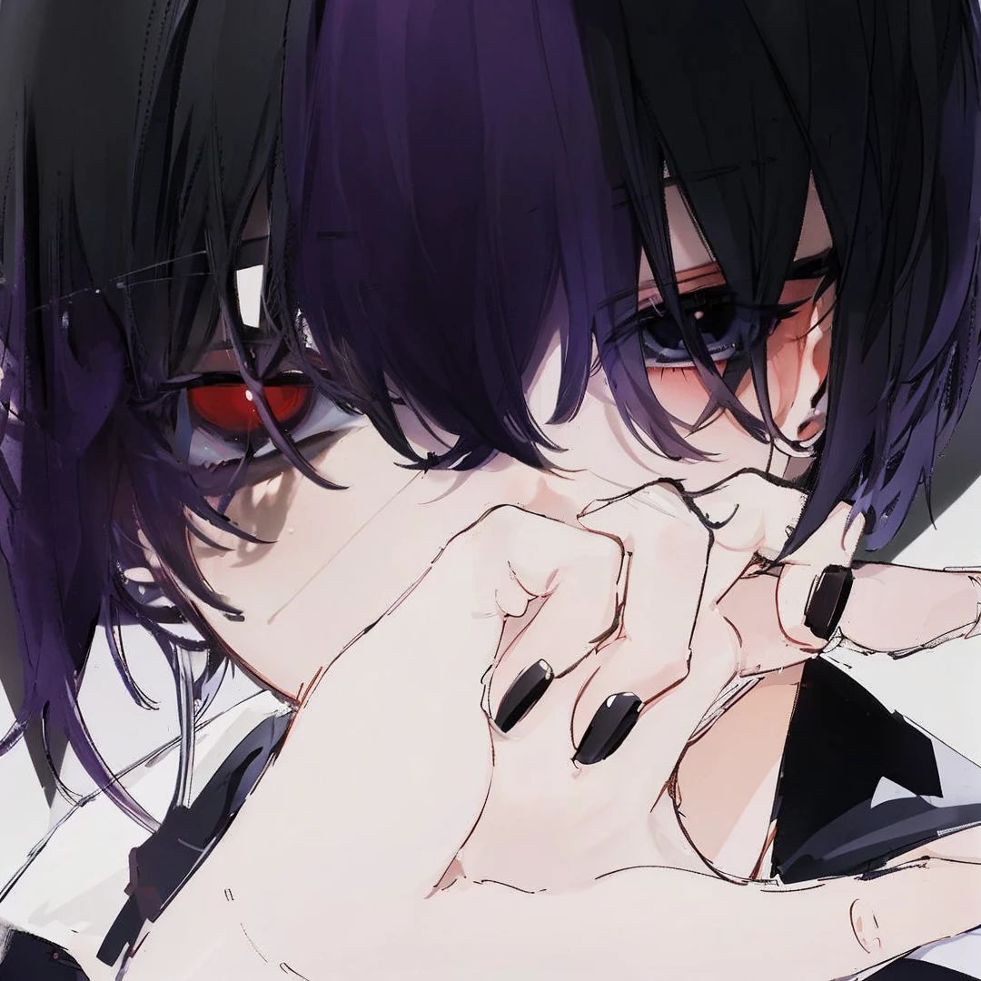 masterpiece, best quality, ultra detailed, 1 boy, short black hair, delinquent, sharp black eyes, dead eyes