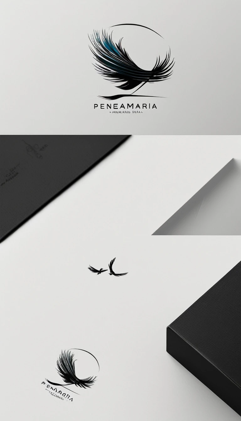 A minimal, modern, simple, cinematic logo design for the brand “Penamemoria". Create a modern, minimalistic, high-quality, logo of a feather-bird