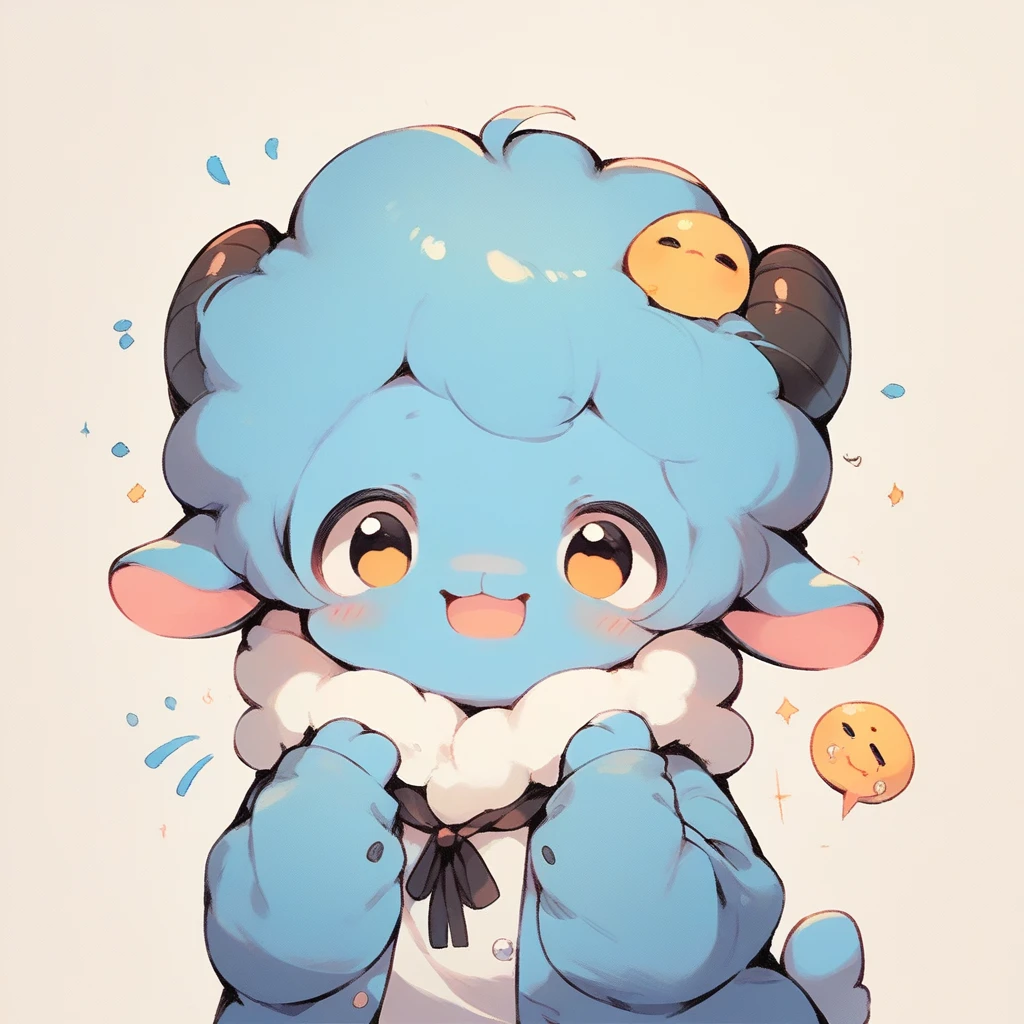 A whimsical blue sheep。emoji，anthropomorphic style，black strokes，solid background color，different emotions，multiple poss and expressions.8K--ar 3:4 --style cute --niji 5