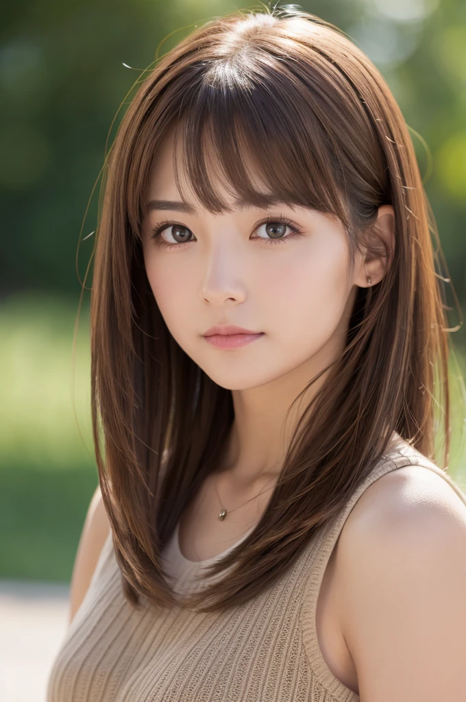 8k,35 years girl,realistic,medium hair,brown hair,