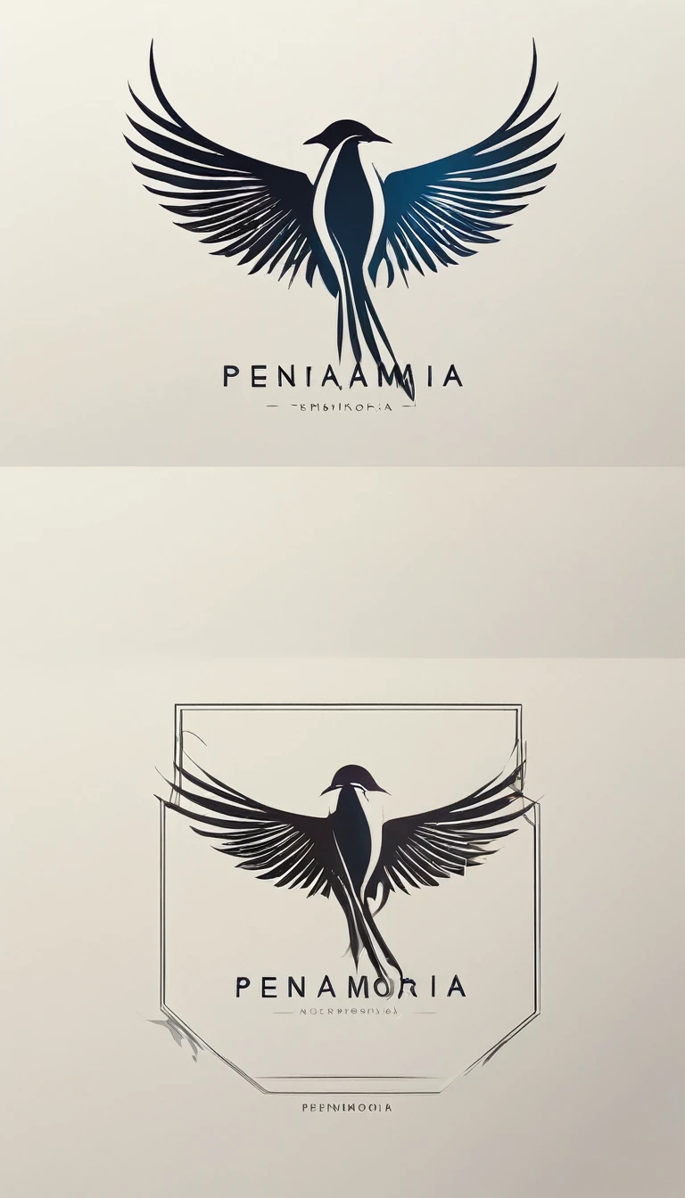 A minimal, modern, simple, cinematic logo design for the brand “Penamemoria". Create a modern, minimalistic, high-quality, logo of a feather-bird