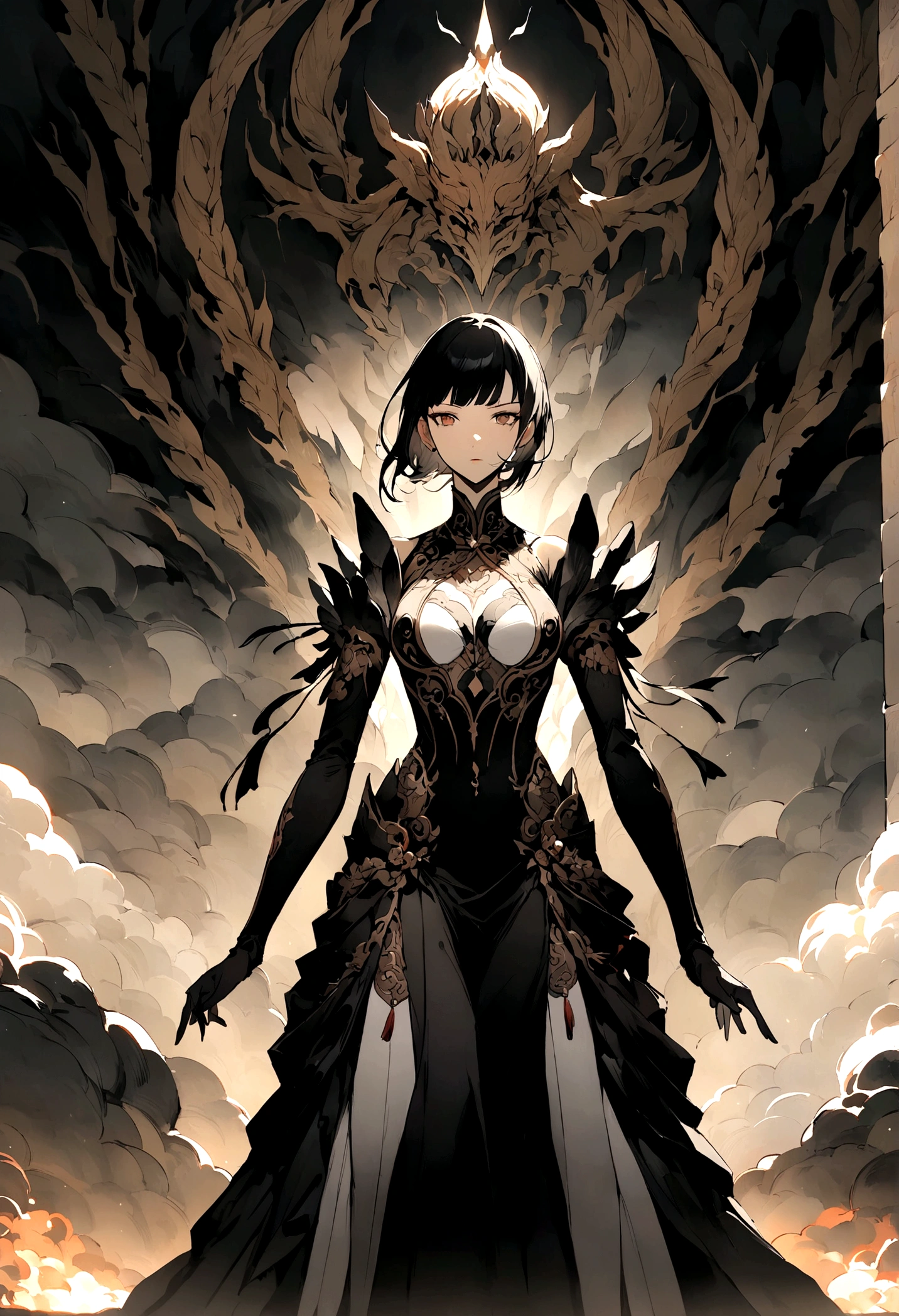 oil, Coming down from the sky, A breathtaking masterpiece, Vivid,  Caravaggio, 8K，Angelic，A large number of people，fallen Angel，Duel Night Battle Angel vs. Many Humans，9 people